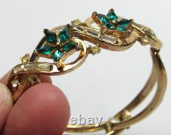 Trifari Alfred Philippe Green Rhinestone Bracelet Gold Tone Vtg NEEDS REPAIRED