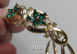 Trifari Alfred Philippe Green Rhinestone Bracelet Gold Tone Vtg NEEDS REPAIRED