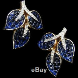Trifari'Alfred Philippe' Invisibly Set Sapphire Leaves Clip Earrings