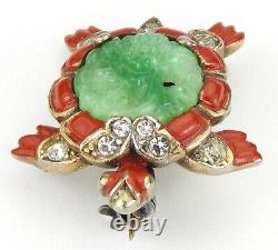 Trifari'Alfred Philippe' Jade and Red Enamel Ming Turtle Scatter Pin