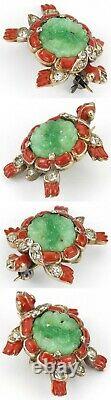 Trifari'Alfred Philippe' Jade and Red Enamel Ming Turtle Scatter Pin