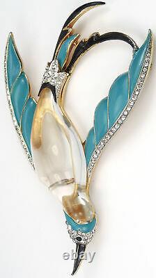 Trifari Alfred Philippe Jelly Belly Turquoise Bird of Paradise in Flight Pin