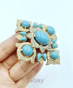 Trifari Alfred Philippe Jewels of India Faux Turquoise & Rhinestone Brooch