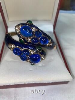 Trifari Alfred Philippe L'Orient Collection Snake Bracelet Crown Blue Enamel