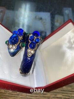 Trifari Alfred Philippe L'Orient Collection Snake Bracelet Crown Blue Enamel