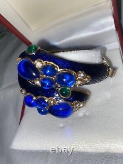 Trifari Alfred Philippe L'Orient Collection Snake Bracelet Crown Blue Enamel