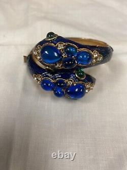 Trifari Alfred Philippe L'Orient Collection Snake Bracelet Crown Blue Enamel