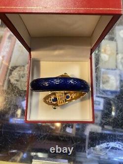 Trifari Alfred Philippe L'Orient Collection Snake Bracelet Crown Blue Enamel