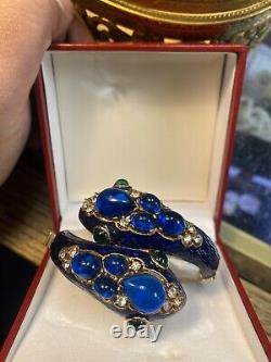 Trifari Alfred Philippe L'Orient Collection Snake Bracelet Crown Blue Enamel