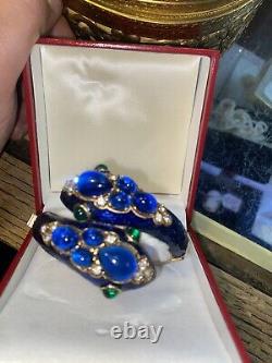 Trifari Alfred Philippe L'Orient Collection Snake Bracelet Crown Blue Enamel