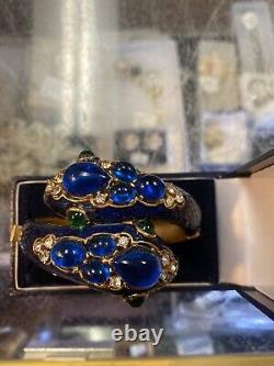 Trifari Alfred Philippe L'Orient Collection Snake Bracelet Crown Blue Enamel