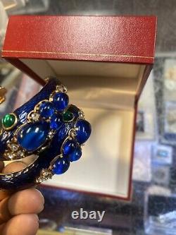 Trifari Alfred Philippe L'Orient Collection Snake Bracelet Crown Blue Enamel