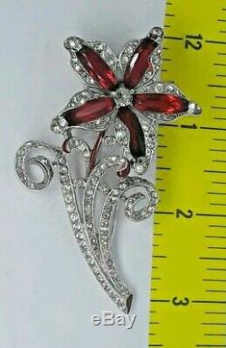 Trifari Alfred Philippe Large Ruby And Diamond 1940's Flower Pin