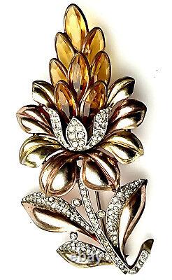 Trifari Alfred Philippe Lotus Flower Yellow Rose Gold Citrines Pave 123173