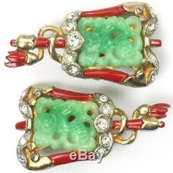 Trifari'Alfred Philippe' Ming Chinese Processional Flag Clip Earrings