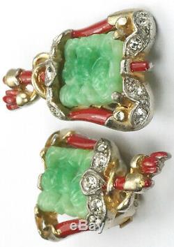 Trifari'Alfred Philippe' Ming Chinese Processional Flag Clip Earrings