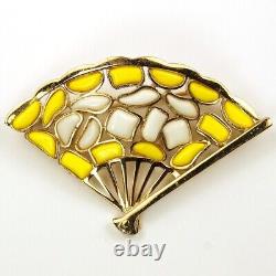 Trifari'Alfred Philippe''Modern Mosaics' Yellow and White Poured Glass Fan Pin