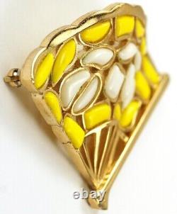 Trifari'Alfred Philippe''Modern Mosaics' Yellow and White Poured Glass Fan Pin