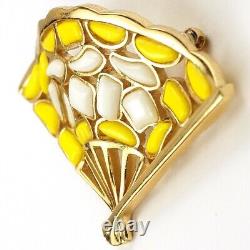 Trifari'Alfred Philippe''Modern Mosaics' Yellow and White Poured Glass Fan Pin