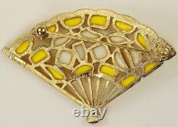 Trifari'Alfred Philippe''Modern Mosaics' Yellow and White Poured Glass Fan Pin