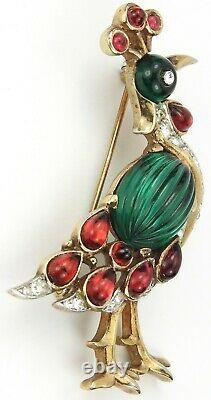 Trifari'Alfred Philippe' Moghul Jewels Ruby and Melon Cut Emerald Peacock Pin