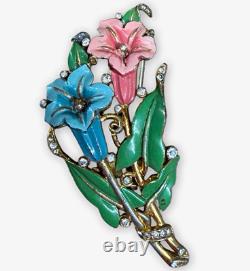 Trifari Alfred Philippe Multicolor Enamel Flower Dress Clip