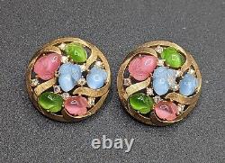 Trifari Alfred Philippe PRINTEMPS Pastel Glass Acorn Fruit Salad Clip Earrings