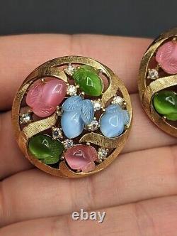 Trifari Alfred Philippe PRINTEMPS Pastel Glass Acorn Fruit Salad Clip Earrings
