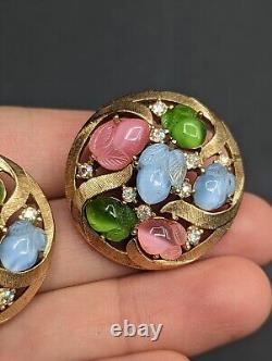 Trifari Alfred Philippe PRINTEMPS Pastel Glass Acorn Fruit Salad Clip Earrings