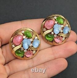 Trifari Alfred Philippe PRINTEMPS Pastel Glass Acorn Fruit Salad Clip Earrings