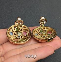 Trifari Alfred Philippe PRINTEMPS Pastel Glass Acorn Fruit Salad Clip Earrings