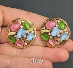 Trifari Alfred Philippe PRINTEMPS Pastel Glass Acorn Fruit Salad Clip Earrings