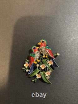 Trifari'Alfred Philippe' Pair of Love Birds Pin Clip On Branches with Flowers