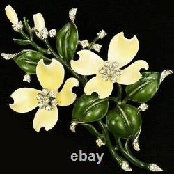 Trifari'Alfred Philippe' Pale Yellow Enamelled Dogwood Floral Spray Pin