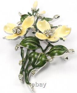Trifari'Alfred Philippe' Pale Yellow Enamelled Dogwood Floral Spray Pin