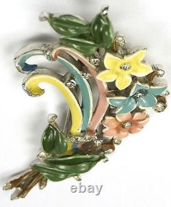 Trifari'Alfred Philippe' Pastel Enamel Floral Spray Pin Clip