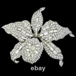 Trifari'Alfred Philippe' Pave & Baguettes 1961 Diamante Orchid Trembler Pin