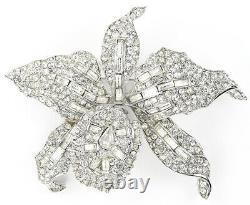 Trifari'Alfred Philippe' Pave & Baguettes 1961 Diamante Orchid Trembler Pin