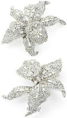 Trifari'Alfred Philippe' Pave & Baguettes 1961 Diamante Orchid Trembler Pin