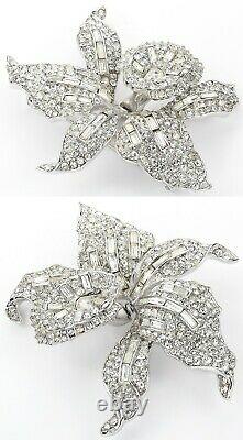 Trifari'Alfred Philippe' Pave & Baguettes 1961 Diamante Orchid Trembler Pin