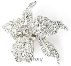 Trifari'Alfred Philippe' Pave & Baguettes 1961 Diamante Orchid Trembler Pin