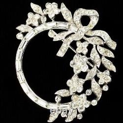 Trifari'Alfred Philippe' Pave & Baguettes Floral Circular Garland with Bow Pin