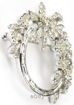 Trifari'Alfred Philippe' Pave & Baguettes Floral Circular Garland with Bow Pin