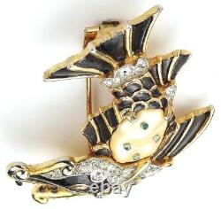 Trifari'Alfred Philippe' Pave Black Enamel and Pearl 1942 Ming Fish Pin Clip