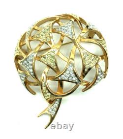 Trifari Alfred Philippe Pave Diamante Fireworks Dome Gold Brooch Rare Vintage