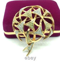 Trifari Alfred Philippe Pave Diamante Fireworks Dome Gold Brooch Rare Vintage