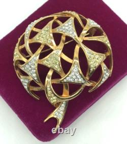Trifari Alfred Philippe Pave Diamante Fireworks Dome Gold Brooch Rare Vintage