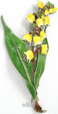 Trifari'Alfred Philippe' Pave & Enamel Giant Yellow Lily of the Valley Pin Clip