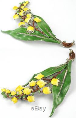 Trifari'Alfred Philippe' Pave & Enamel Giant Yellow Lily of the Valley Pin Clip