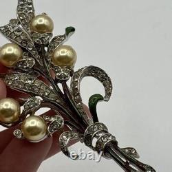 Trifari Alfred Philippe Pave Enamel Leaves Pear Flowers Floral Spray Clip READ